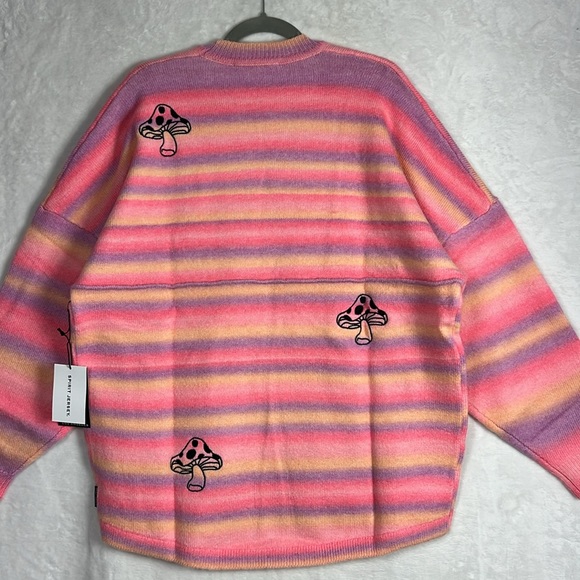 Spirit Jersey Psychedelic Pink Purple Ombre Mushroom Stripe Y2K 90s Knit Sweater - Picture 10 of 14